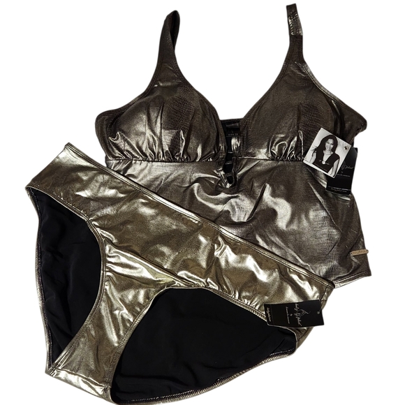 VTG Baby Phat 3X Bikini Set Pewter Snakeskin Metallic Babydoll Top Y2K Plus Size - Picture 3 of 16